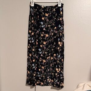 Free People Floral Black Midi Skirt with double slits